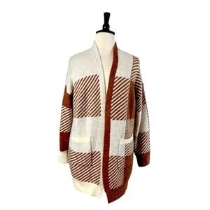 Entro Cardigan Sweater Open Front Fuzzy Long Length Cream Tan Women’s Size 1X